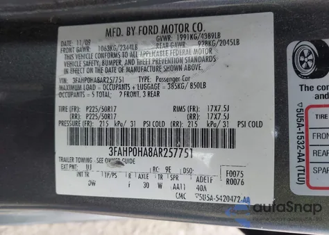 2010 Ford Fusion Se z USA, uszkodzony, nr VIN 3FAHP0HA8AR257751